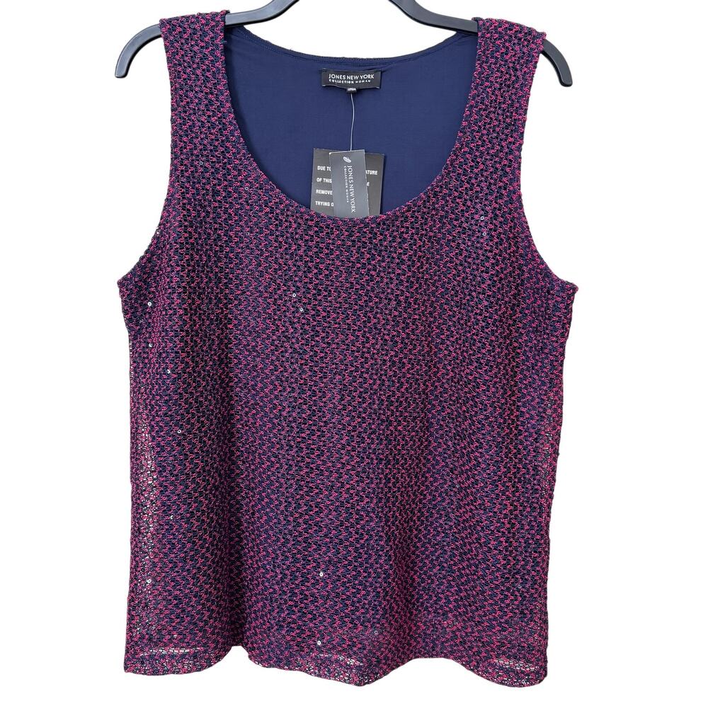 Jones New York Scoop Neck Sequin Netting Sleeveless Tunic Top Women's 2X‎ NWT